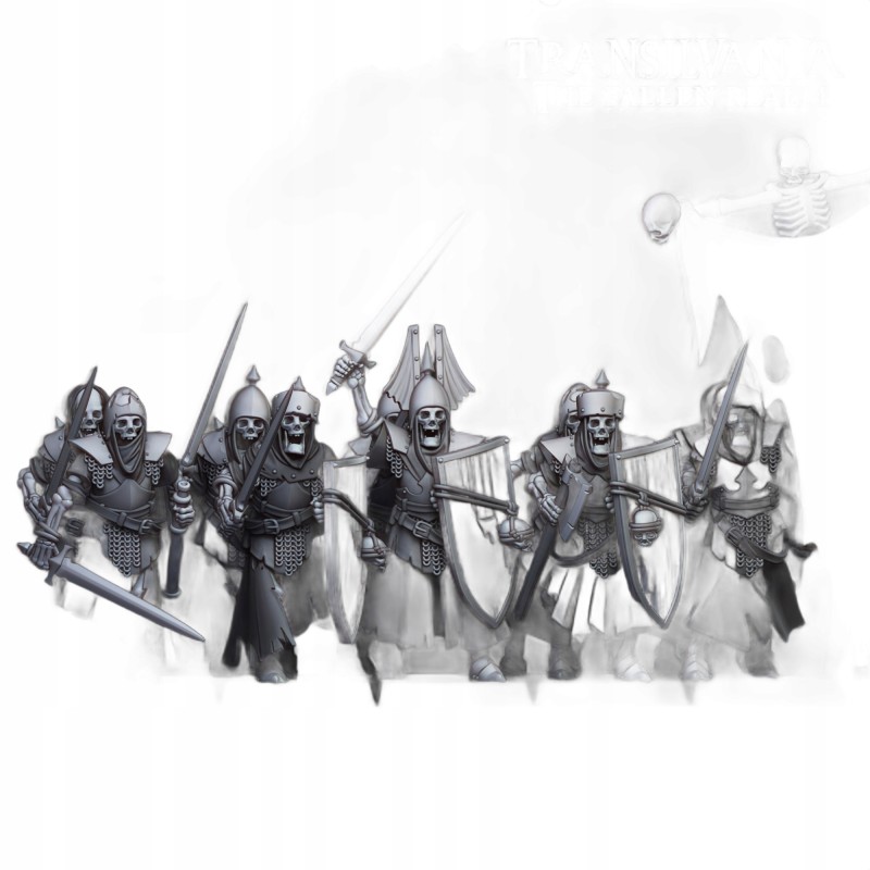 Skeletal Guard with hand weapons and shields x7 + CMD-Highlands Miniatures