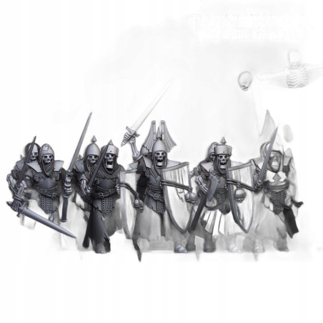 Skeletal Guard with hand weapons and shields x7 + CMD-Highlands Miniatures
