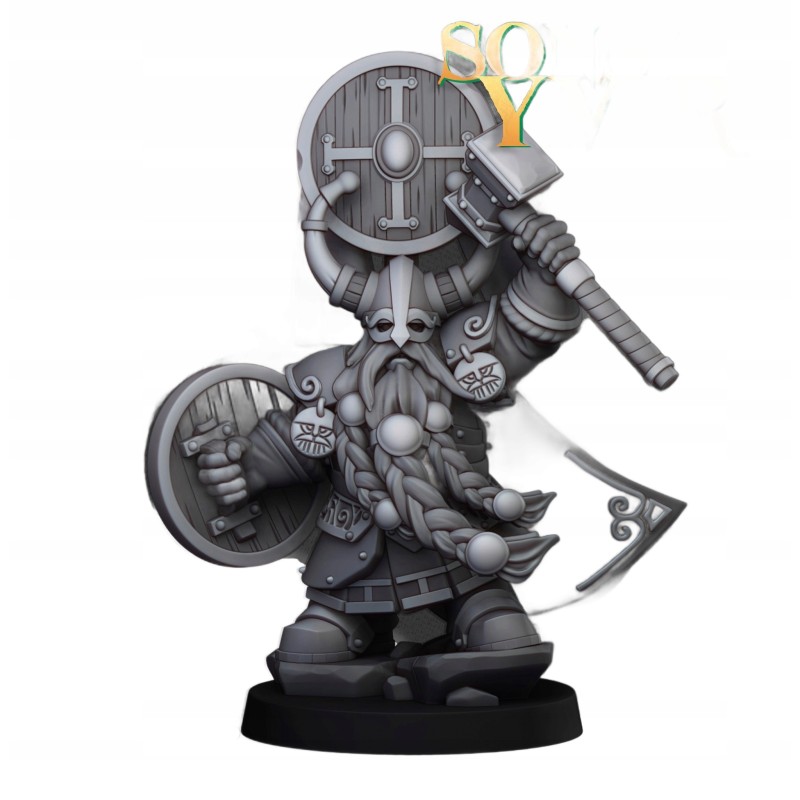 Dwarf Prince with Hammer and Shield - Druk 3d - Highlands Miniatures
