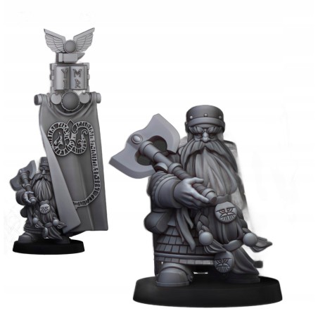 Dwarf Lord with Battle Banner - Bigusson - Druk 3d - Highlands Miniatures