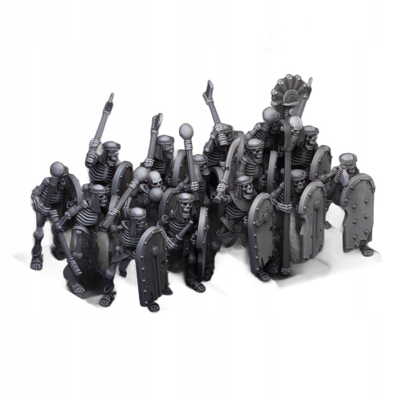 Ancient Skeletons with hand weapons x7 + command - Highlands Miniatures