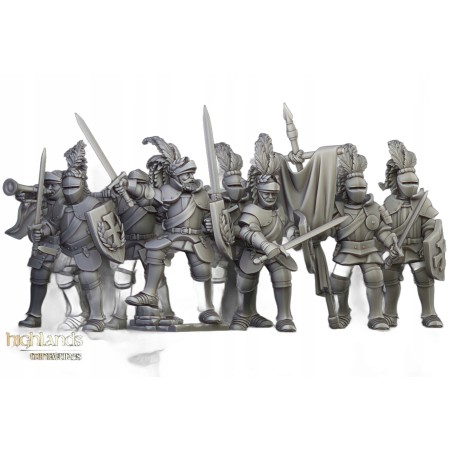 Sunland Knights on Foot x7 + command - Bigusson - Highlands Miniatures