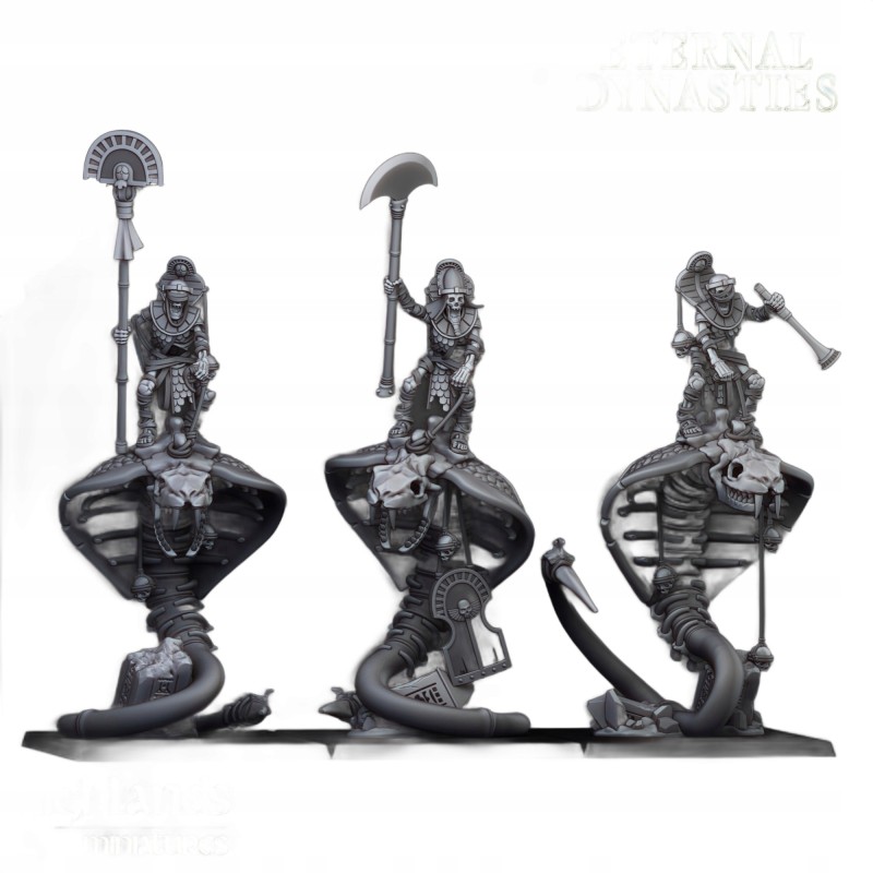Mounted Ancient Guard on Great Snakes x 3 - Druk 3d - Highlands Miniatures