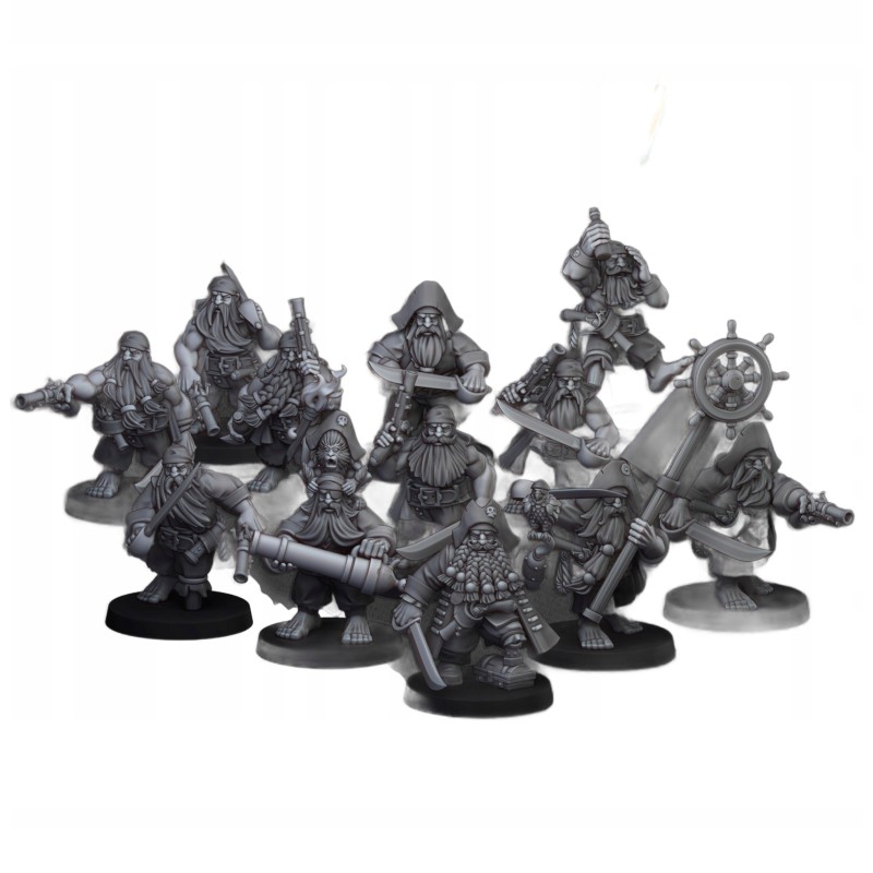 Dwarf Pirates x7 + 3 cmd - Bigusson - Druk 3d - Highlands Miniatures