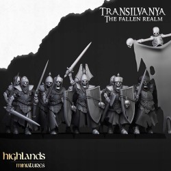 Skeletal Guard with hand weapons and shields x7 + CMD-Highlands Miniatures