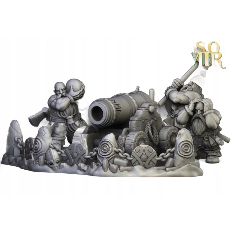 Dwarf Artillery 1 + crew - Druk 3d - Highlands Miniatures