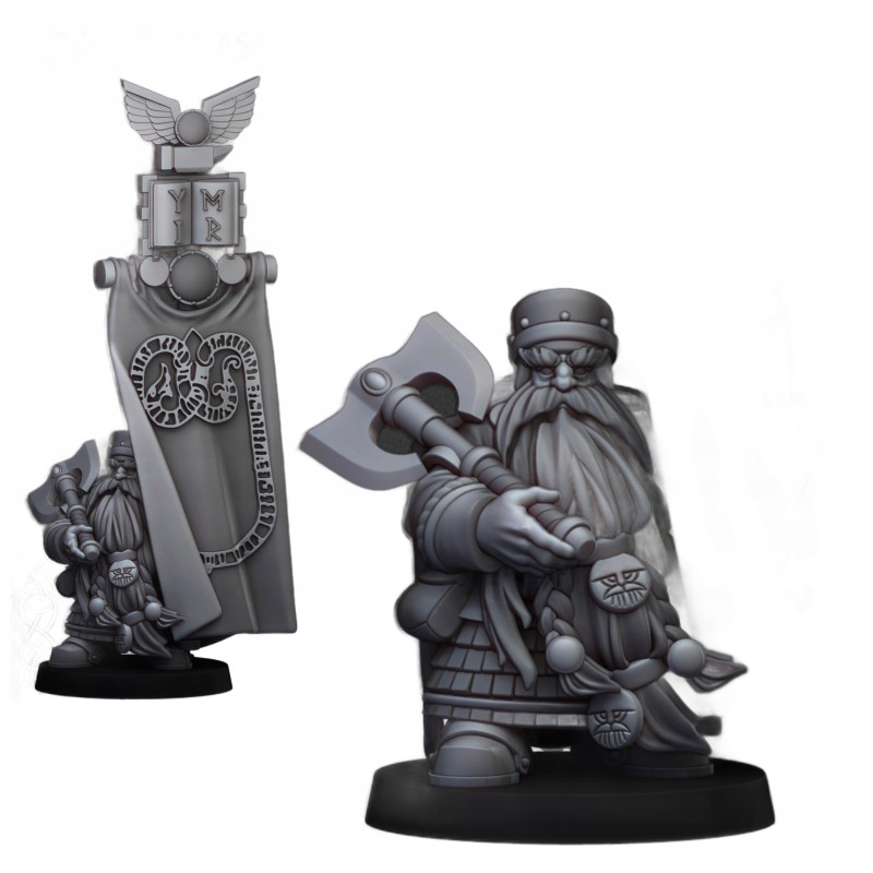 Dwarf Lord with Battle Banner - Bigusson - Druk 3d - Highlands Miniatures