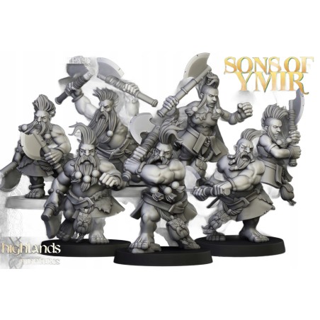 Dwarf Deathseekers x7 +cmd - Bigusson - Druk 3d - Highlands Miniatures