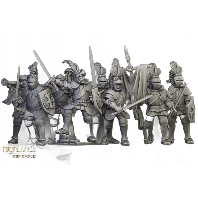 Sunland Knights on Foot x7 + command - Bigusson - Highlands Miniatures