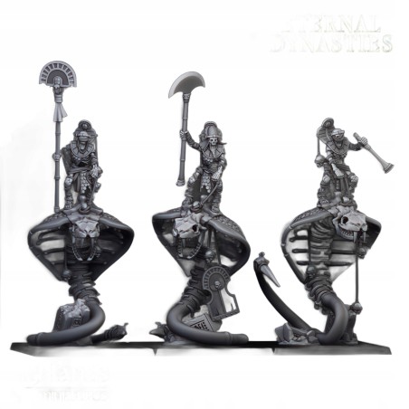 Mounted Ancient Guard on Great Snakes x 3 - Druk 3d - Highlands Miniatures