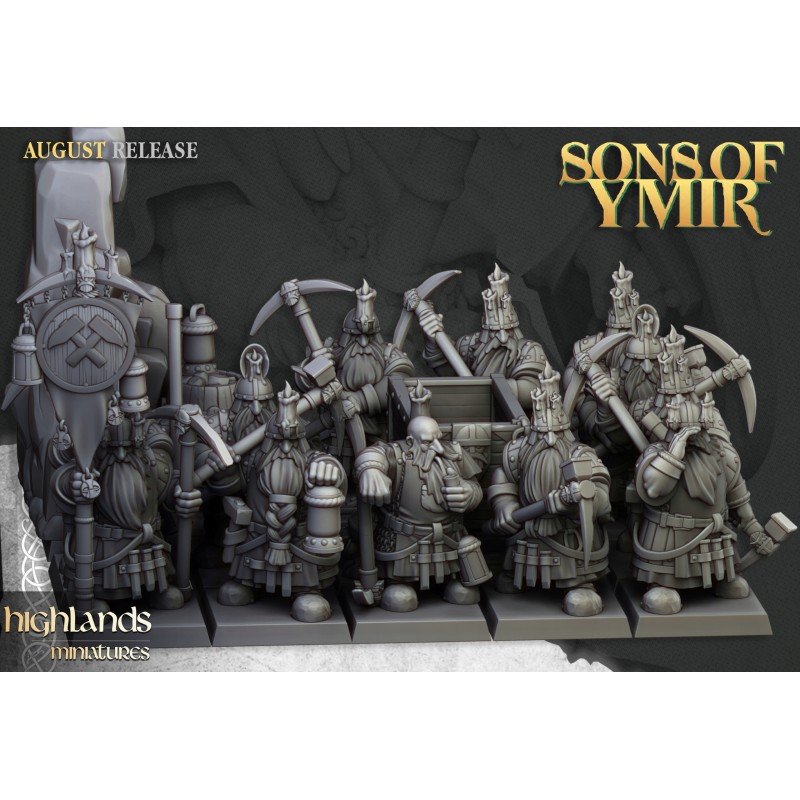 Dwarfs Miners Unit x7 + command - Bigusson - Druk 3d- Highlands Miniatures Dwarfs Miners Unit x7 + command - Bigusson - Druk 3d- Highlands Miniatures