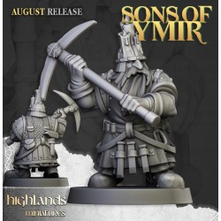 Dwarfs Miners Unit x7 + command - Bigusson - Druk 3d- Highlands Miniatures