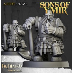 Dwarfs Miners Unit x7 + command - Bigusson - Druk 3d- Highlands Miniatures