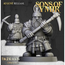 Dwarfs Miners Unit x7 + command - Bigusson - Druk 3d- Highlands Miniatures