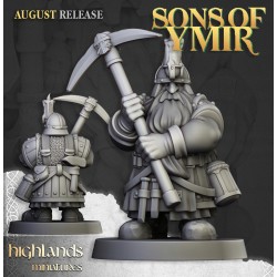 Dwarfs Miners Unit x7 + command - Bigusson - Druk 3d- Highlands Miniatures