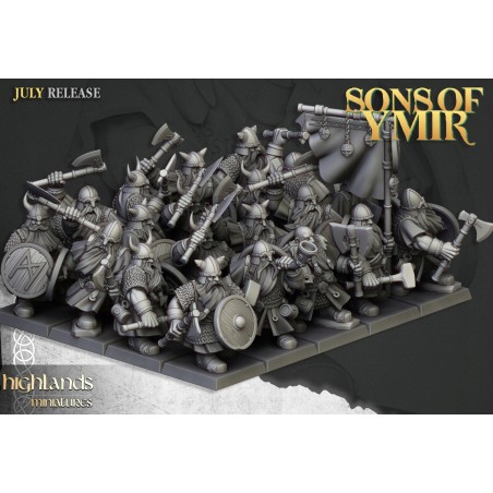 Dwarfs Warriors Unit x7 + cmd - Bigusson - Druk 3d - Highlands Miniatures