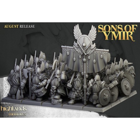 Dwarf Veterans Unit x7 + cmd - Bigusson - Druk 3d - Highlands Miniatures