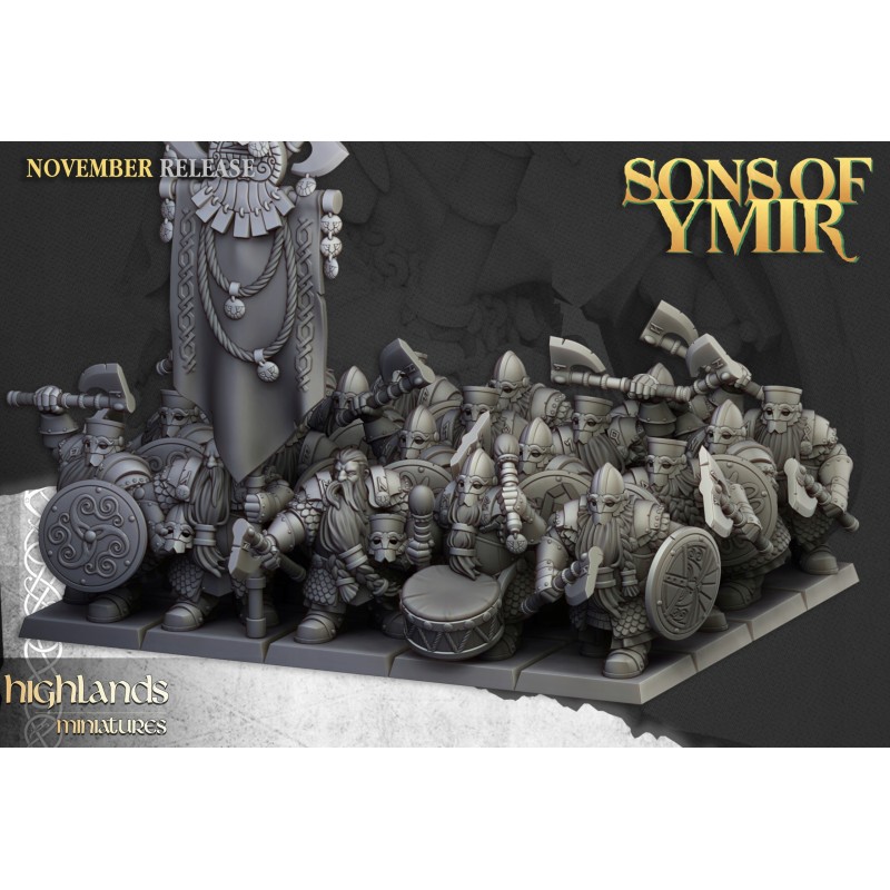 Dwarf Huscarls Unit x7 + cmd - Bigusson - Druk 3d - Highlands Miniatures