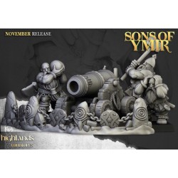 Dwarf Artillery 1 + crew - Druk 3d - Highlands Miniatures