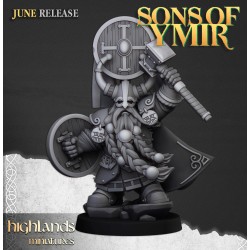 Dwarf Prince with Hammer and Shield - Druk 3d - Highlands Miniatures