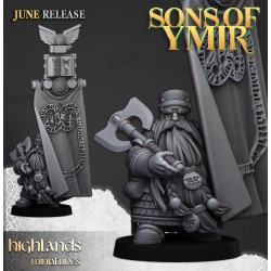Dwarf Lord with Battle Banner - Bigusson - Druk 3d - Highlands Miniatures