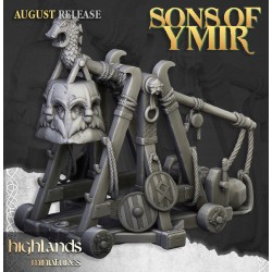 Dwarf Old Siege Engine Capatult + crew - Druk 3d - Highlands Miniatures