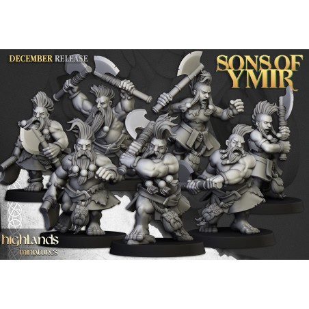 Dwarf Deathseekers x7 +cmd - Bigusson - Druk 3d - Highlands Miniatures