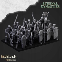 Ancient Skeletons with hand weapons x7 + command - Highlands Miniatures