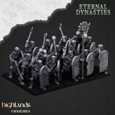 Ancient Skeletons with hand weapons x7 + command - Highlands Miniatures