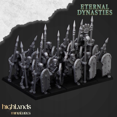 Ancient Skeletons with Spears x7 + command - Highlands Miniatures