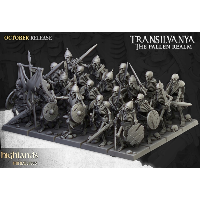 Skeleton Warriors with Swords Unit x7 + cmd - Bigusson-Highlands Miniatures Skeleton Warriors with Swords Unit x7 + cmd - Bigusson-Highlands Miniatures