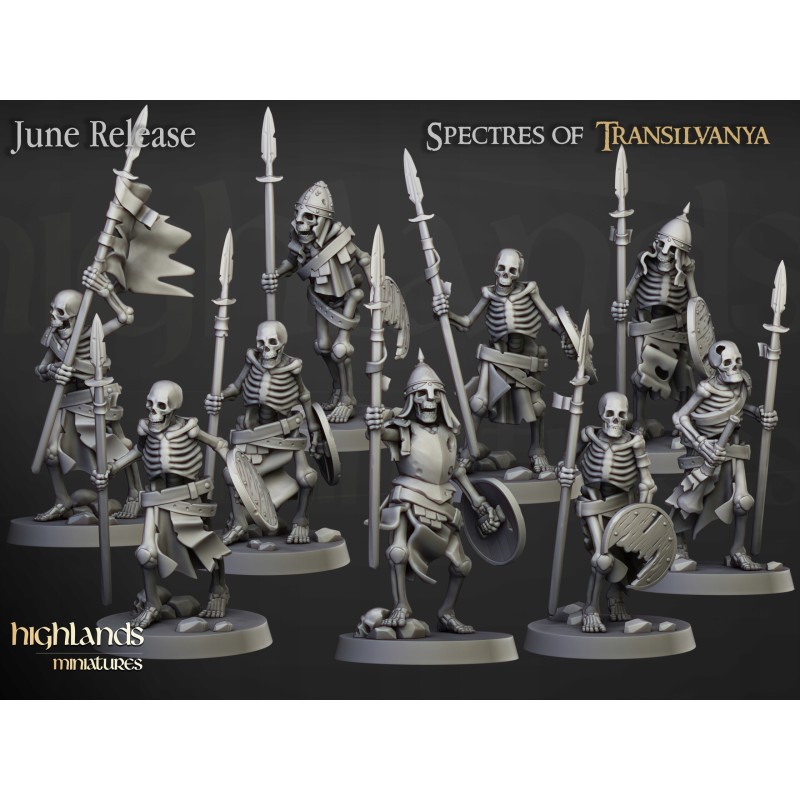 Skeleton Warriors Unit x7 + command - Bigusson - Highlands Miniatures Skeleton Warriors Unit x7 + command - Bigusson - Highlands Miniatures