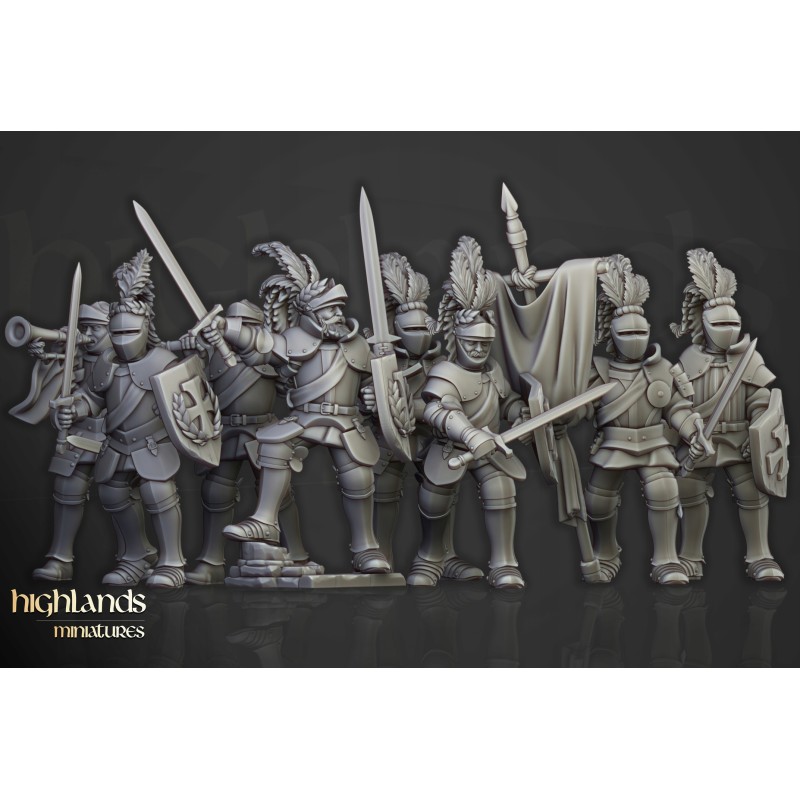 Sunland Knights on Foot x7 + command - Bigusson - Highlands Miniatures Sunland Knights on Foot x7 + command - Bigusson - Highlands Miniatures