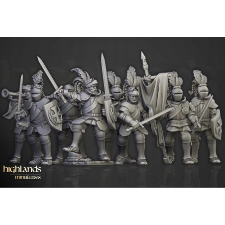Sunland Knights on Foot x7 + command - Bigusson - Highlands Miniatures