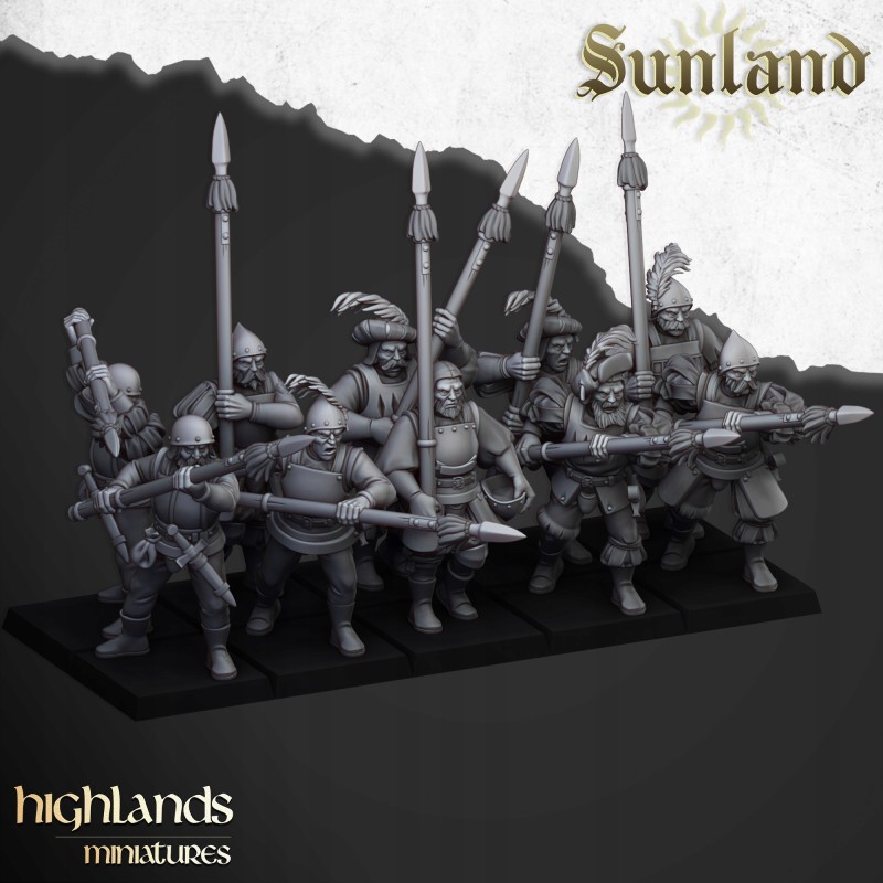 Sunland Troops with Spears x7 + command - Bigusson - Highlands Miniatures Sunland Troops with Spears x7 + command - Bigusson - Highlands Miniatures