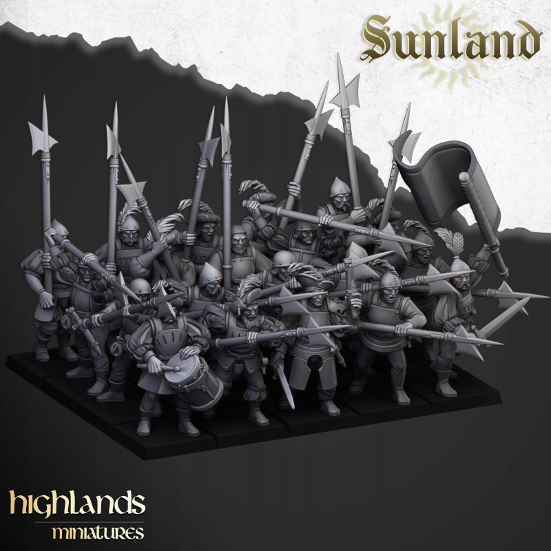 Sunland Troops with Halberds x7 + command - Bigusson - Highlands Miniatures Sunland Troops with Halberds x7 + command - Bigusson - Highlands Miniatures