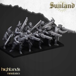 Sunland Arquebusiers x7 + command - Bigusson - Highlands Miniatures