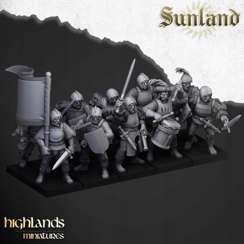 Sunland Troops with swords x7 + command - Bigusson - Highlands Miniatures Sunland Troops with swords x7 + command - Bigusson - Highlands Miniatures