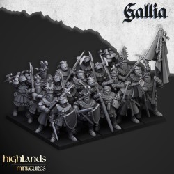 Knights of Gallia on Foot x 7 + cmd - druk 3d - Highlands Miniatures