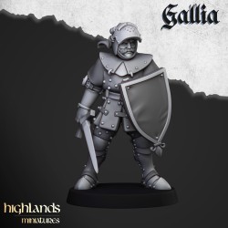 Knights of Gallia on Foot x 7 + cmd - druk 3d - Highlands Miniatures