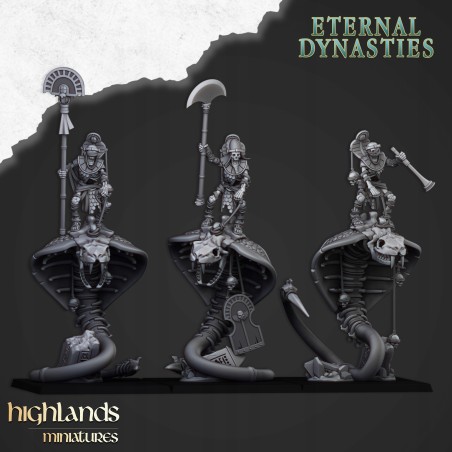 Mounted Ancient Guard on Great Snakes x 3 - Druk 3d - Highlands Miniatures