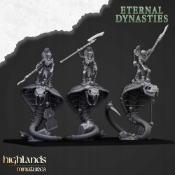 Mounted Ancient Guard on Great Snakes x 3 - Druk 3d - Highlands Miniatures