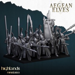 Aegean Elves Spearmen 7 + command - Bigusson - Highlands Miniatures