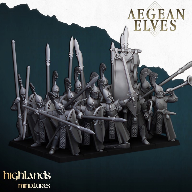 Aegean Elves Spearmen 7 + command - Bigusson - Highlands Miniatures Aegean Elves Spearmen 7 + command - Bigusson - Highlands Miniatures