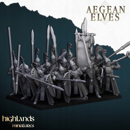 Aegean Elves Spearmen 7 + command - Bigusson - Highlands Miniatures