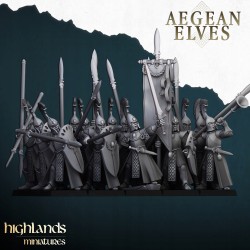 Aegean Elves Spearmen 7 + command - Bigusson - Highlands Miniatures