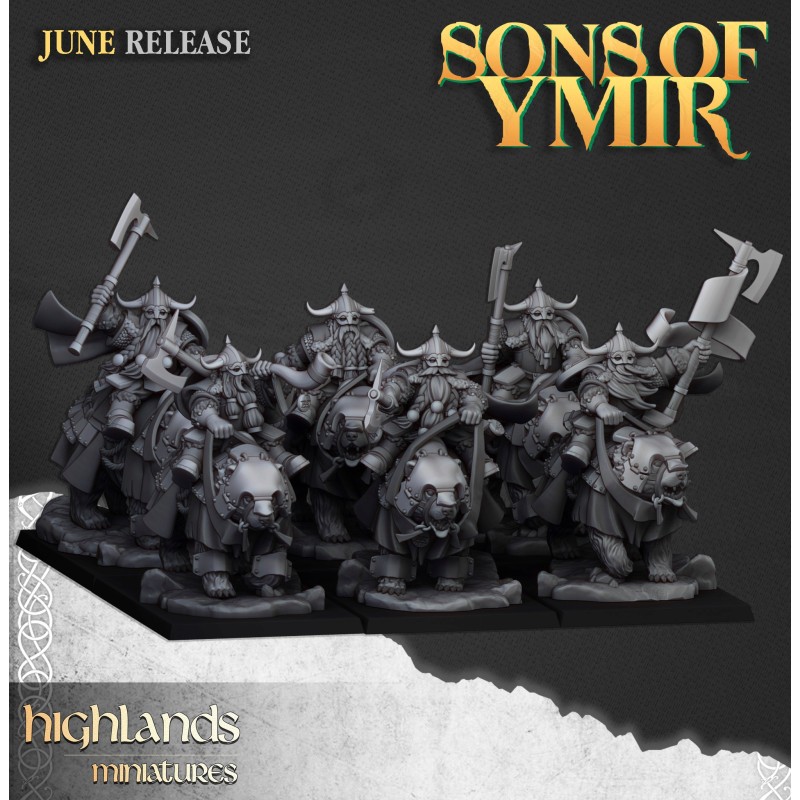 Heavy Dwarf Cavalry x7 + 3 cmd - Bigusson - Druk 3d - Highlands Miniatures