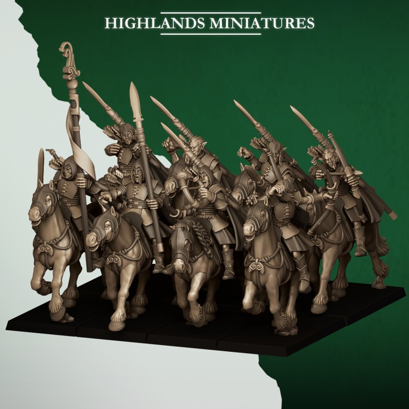 Mounted Feral Archers x10 | RPGs | Roleplaying | 32mm 28mm | Tabletop |Wood Elfves | Highlands Miniatures
