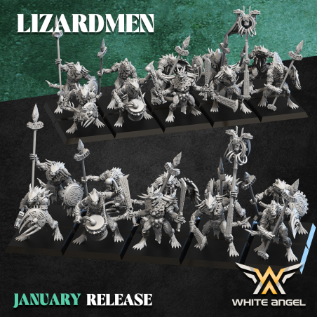 WARRIOR LIZARD x10 druk 3d LIZARDMEN White Angels