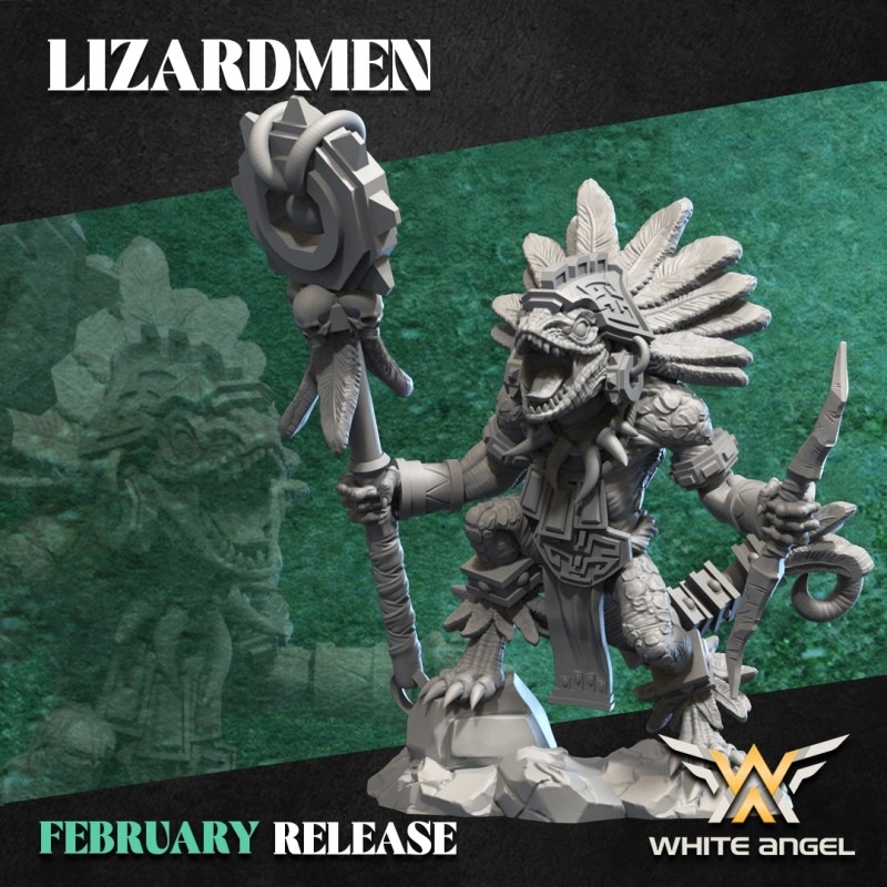 SLIPPERY LIZARD SHAMAN Druk 3d LIZARDMEN White Angels